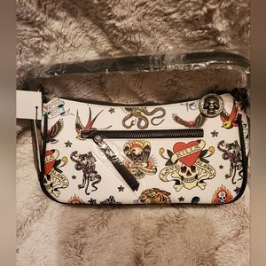 New Ed Hardy White Shoulder Y2K Crossbody Bag Tattoo Skull Love Kills Slowly